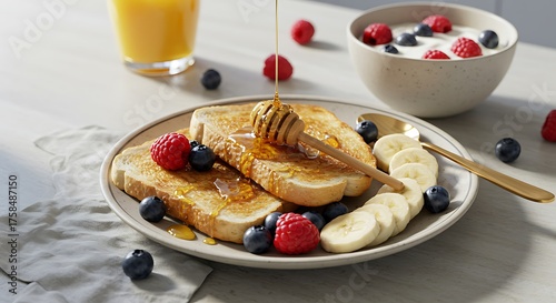 Golden Toast with Fruit and Yogurt A Bright Start to the Day
