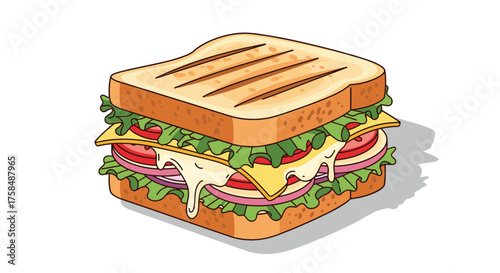 A delicious toasted sandwich filled with cheese and vegetables.