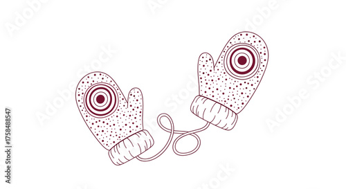 A pair of knit mittens connected by a string ready for winter.