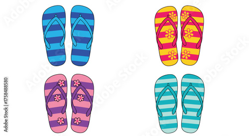 Brightly colored flip flops for summer adventures.