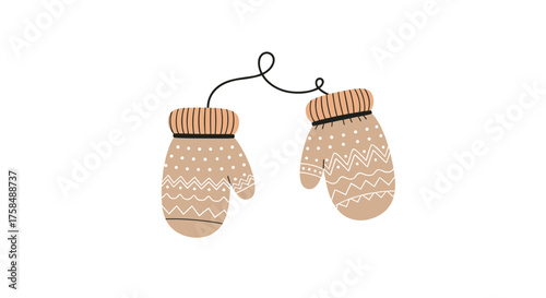 Cozy knitted mittens connected by a string for winter warmth.