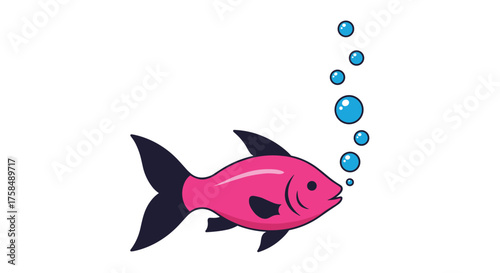 A bright pink fish releases bubbles in the water.