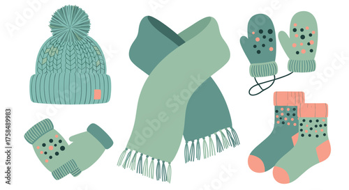 A collection of cozy winter accessories for cold weather.