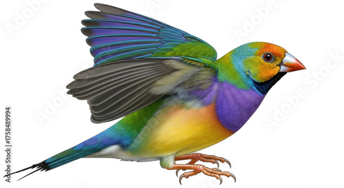 Cuadro en lienzo Isolated Gouldian finch illustration, colorful exotic bird with rainbow feathers