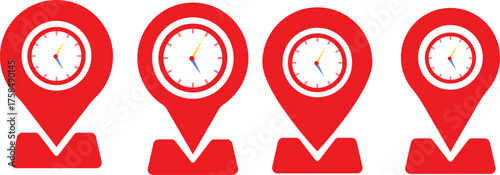 Real time location icon. Location icon. Map pin icon. Time symbol