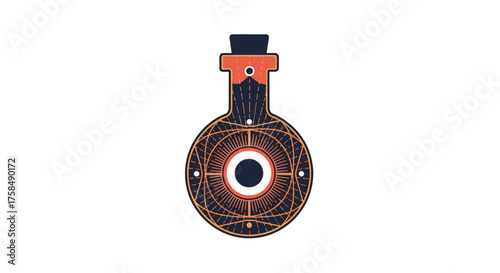 An intricate alchemical potion bottle with a circular design and a central target.