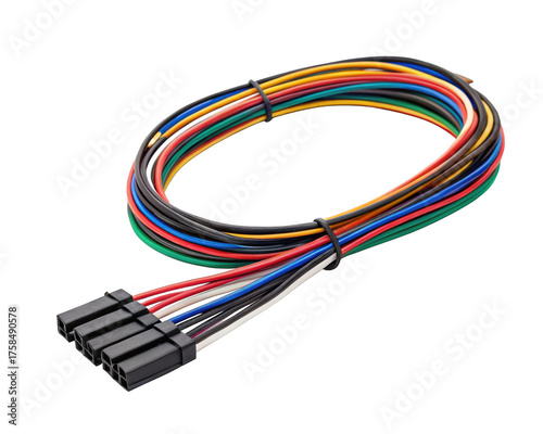 Bundle of colorful jumper wires isolated on transparent background