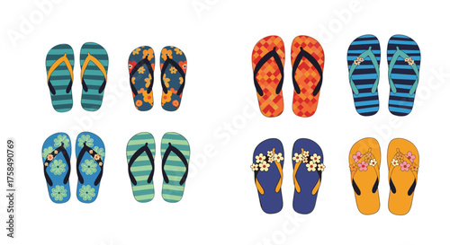 A collection of colorful flip flops for summer fun.