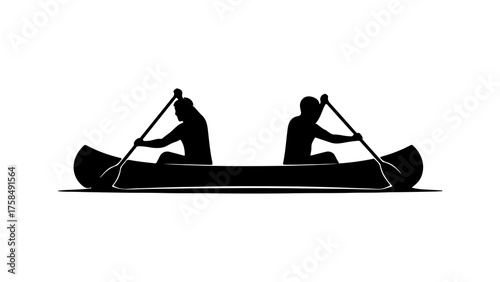 Two people canoeing on water with transparent background