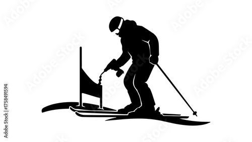 Skier navigating slalom course with transparent background