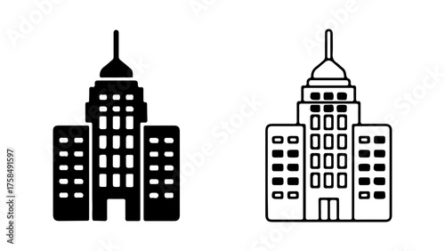 Skyscrapers with outline and solid fill with transparent background