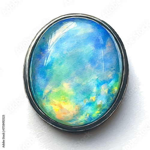 Opal Tongue Ring, watercolor drawing vector, isolated on a white background.