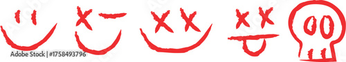 Graffiti spray paint faces smiley emoticons skull grunge art expression symbols yellow background