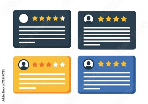 Colorful Customer Rating Cards with Stars and Review Text Blocks
