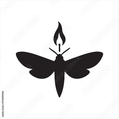 Moth flying toward candle flame vector silhouette clip art icons set collection
