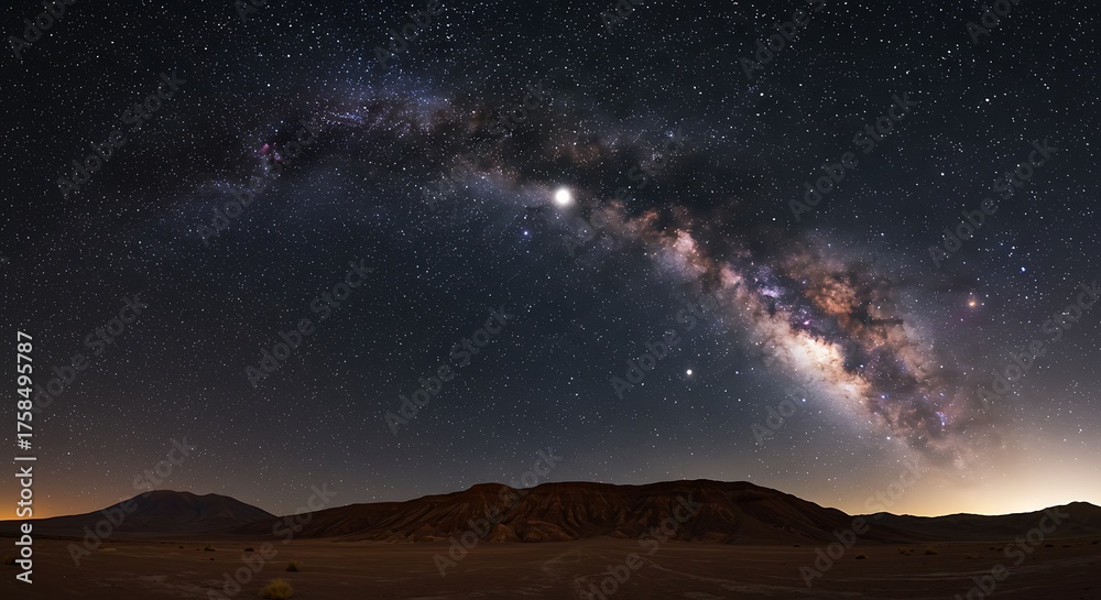 Fototapeta premium Night sky view featuring the milky way galaxy over a mountain range