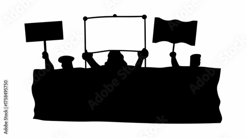 Powerful crowd silhouette protesting for social justice and equality, holding signs and banners, demanding change and reform, unity and solidarity in action