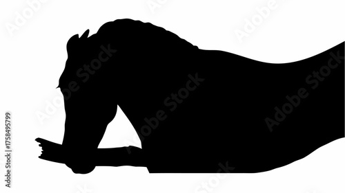 Elegant black horse silhouette illustration, perfect for equestrian themes or artistic designs, classic and timeless animal art, strong and peaceful equine beauty