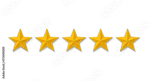 A row of five golden stars against a white background, symbolizing a rating or achievement.
