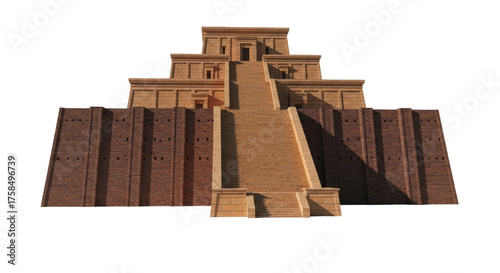 Photos Isolated Mesopotamian temple, ancient architecture, stepped pyramid ziggurat, hi