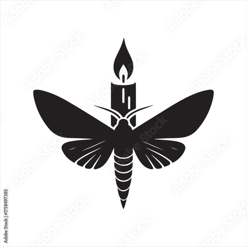 Moth flying toward candle flame vector silhouette clip art icons set collection
