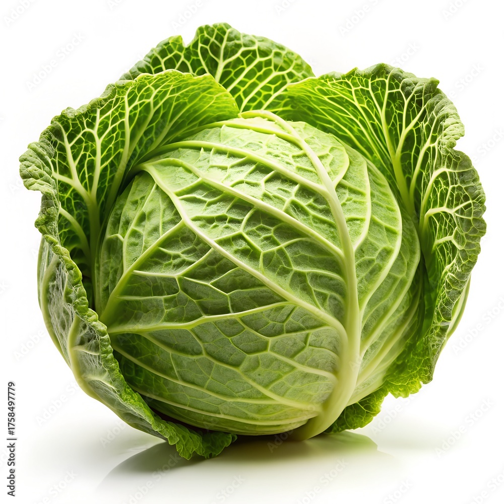 Fototapeta premium Green Cabbage Head Isolated on White Background vegetable