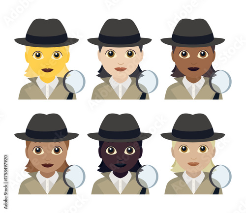 sherlock holmes detective woman women female person smiling smile private investigator clue emoji symbol sign icon vector illustration isolated flat