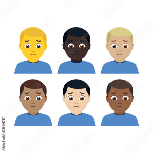 sad man frown frowning head character person emoji symbol sign icon vector illustration isolated flat