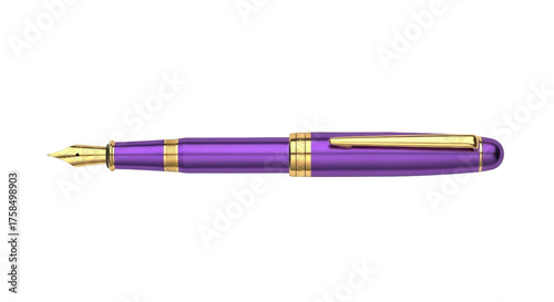 Quadro su tela Isolated purple fountain pen with gold trim, luxury writing instrument for paper