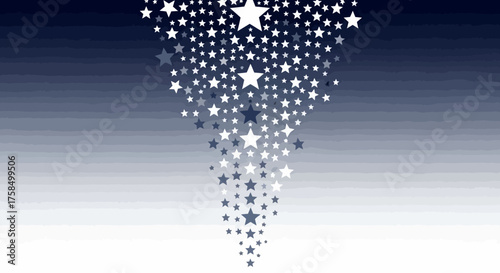 Abstract illustration of a cascade of stars falling against a dark to light blue gradient background.