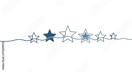 Hand-drawn doodle of a continuous line forming a row of blue stars on a white background.