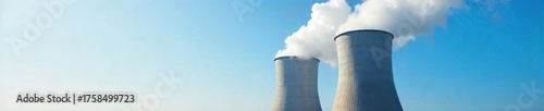Industrial Cooling Tower Vapor Plume Against Blue Sky A Powerful Image of Energy Generation and Environmental Impact