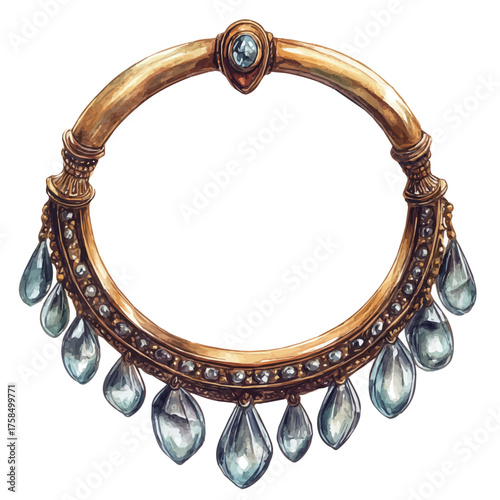 Navel Ring, watercolor drawing vector, isolated on a white background.