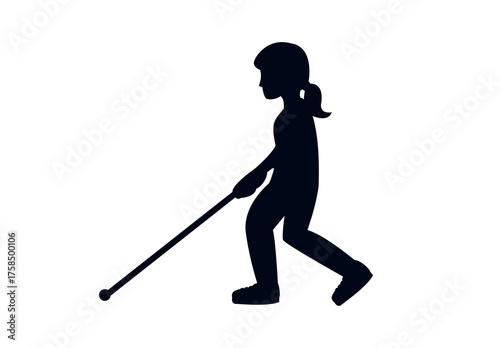 visually impaired blind person walking with a cane mobility aid woman women people walk emoji symbol sign icon vector illustration isolated flat