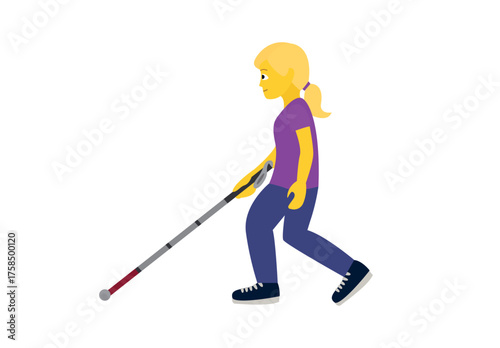visually impaired blind person walking with a cane mobility aid woman women people walk emoji symbol sign icon vector illustration isolated flat
