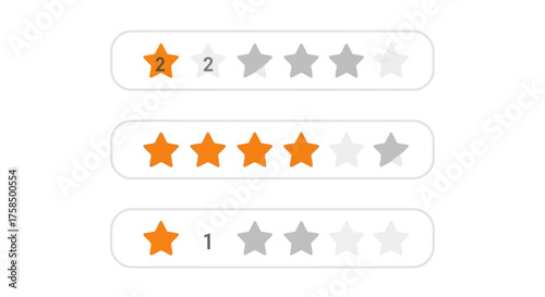 Three different star rating displays, showing various levels of user satisfaction and feedback.