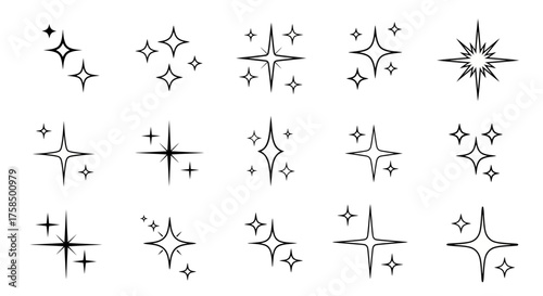 Collection of various sparkling star icons, perfect for design and decoration purposes.