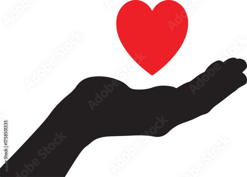 A black hand reaching for a red heart above it