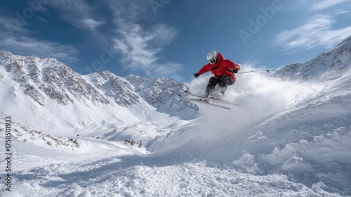a skier is jumping in the air on a snowy mountain