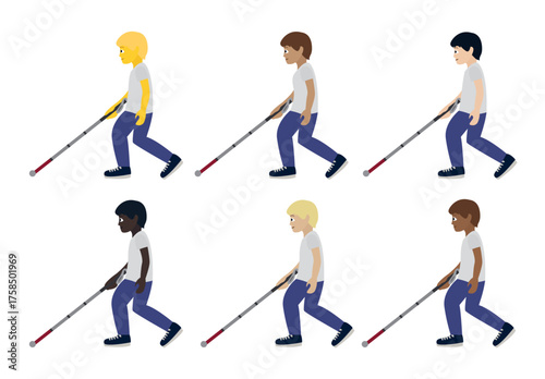 person walking with a cane mobility aid visually impaired blind emoji symbol sign icon vector illustration isolated flat non-binary