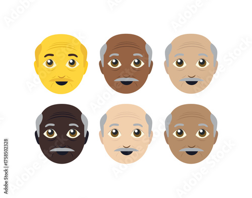 old man person grey hair elderly grandpa grandfather face head smiling smile funny men male emoji symbol sign icon vector illustration isolated flat