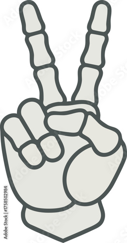 Peace Sign Skeleton Hand Cartoon Vector Illustration