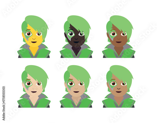 pop star artist music musician show singer green hair person rock non-binary emoji symbol sign icon vector illustration isolated flat