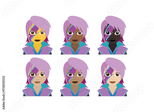 Singer pop star woman pink hair rock artist show person lightning paint face emoji symbol sign icon vector illustration isolated flat