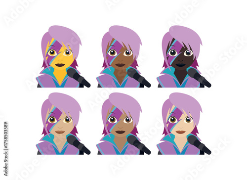 Singer pop star woman pink hair rock artist show person lightning paint face emoji symbol sign icon vector illustration isolated flat