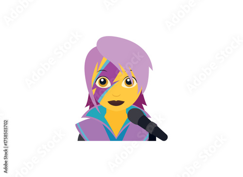 Singer pop star woman pink hair rock artist show person lightning paint face emoji symbol sign icon vector illustration isolated flat