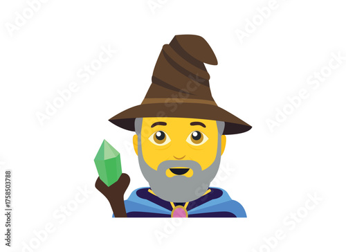 warlock mage witch wizard wand man men beard person magic fantasy emoji symbol sign icon vector illustration isolated flat wise