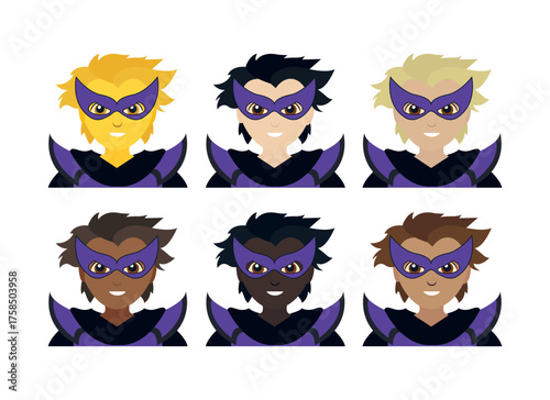 supervillain villain hero costume masked person emoji symbol sign icon vector illustration isolated flat non-binary