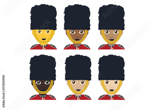 British guardsman footman guard soldier tall black hat uniform person emoji symbol sign icon vector illustration isolated flat man male men