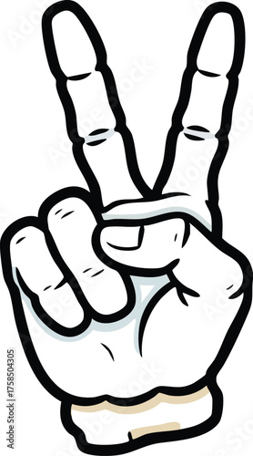 Peace Sign Skeleton Hand Cartoon Vector Illustration